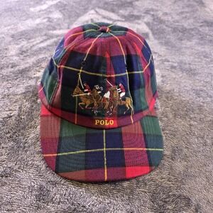 Polo Ralph Lauren Triple Pony Plaid Flannel Ball Cap Hat OS Leather Strap Unisex